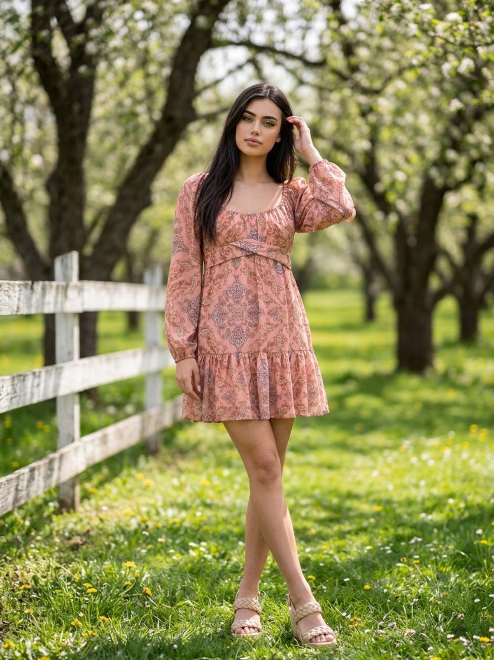 Flying Tomato Peach Paisley Mini Dress